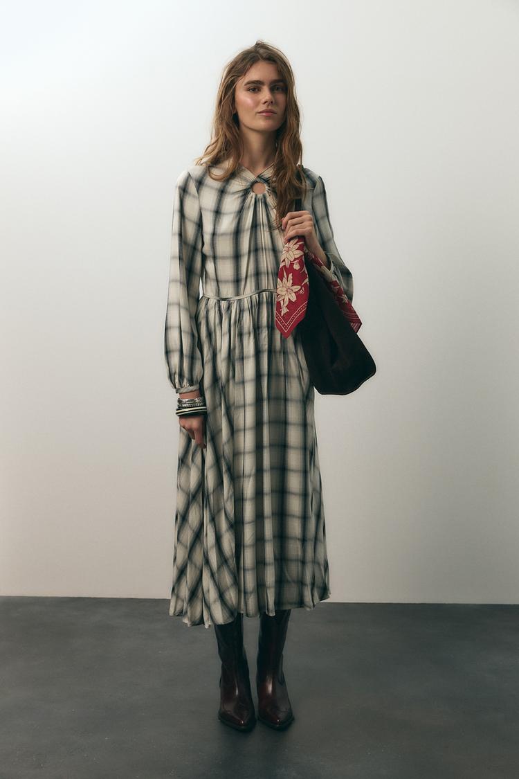 Check Print Dress Zara Check Midi Dress Zara Check Dress With Belt