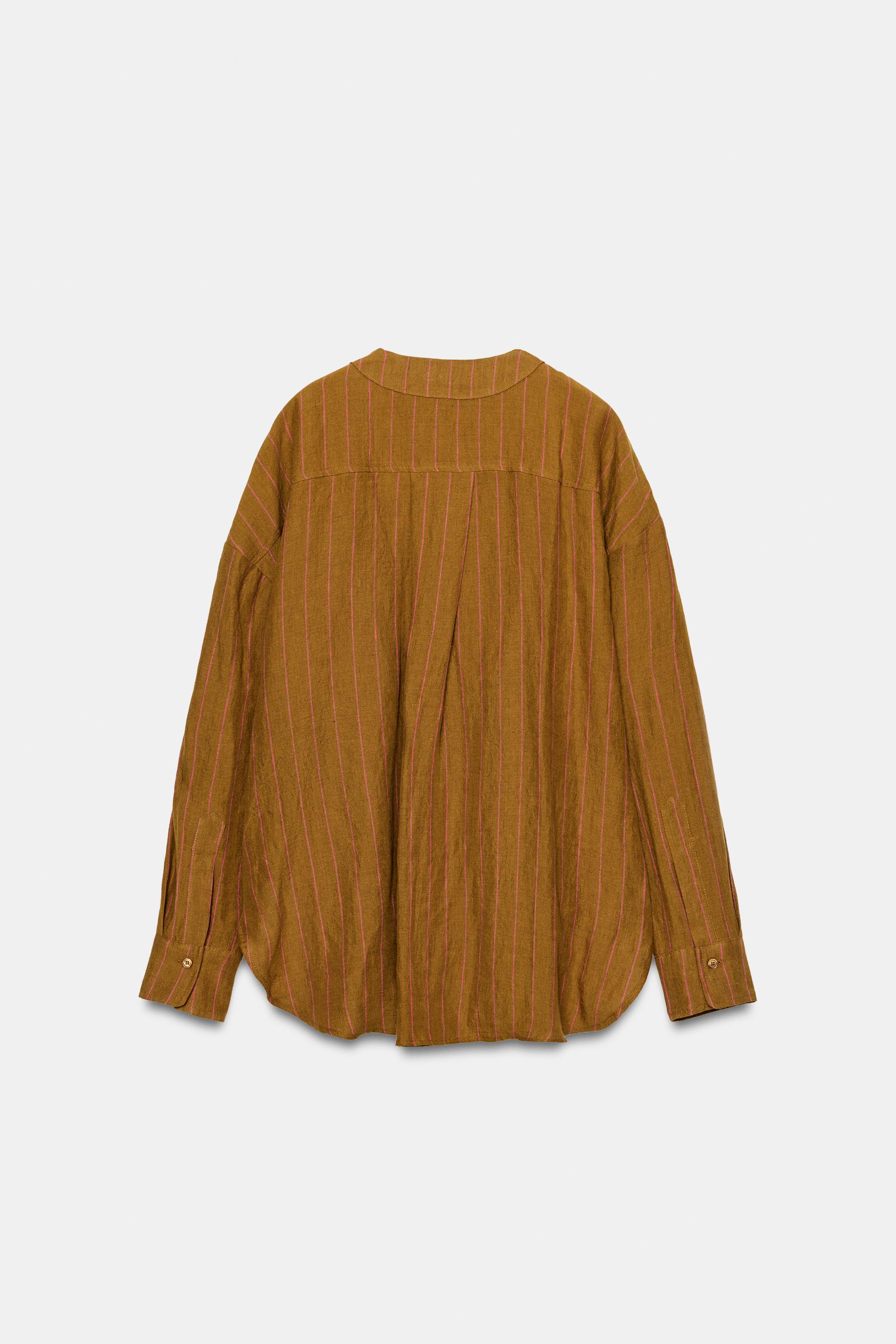 Женские рубашки Zara 100% LINEN STRIPED SHIRT — фото 6