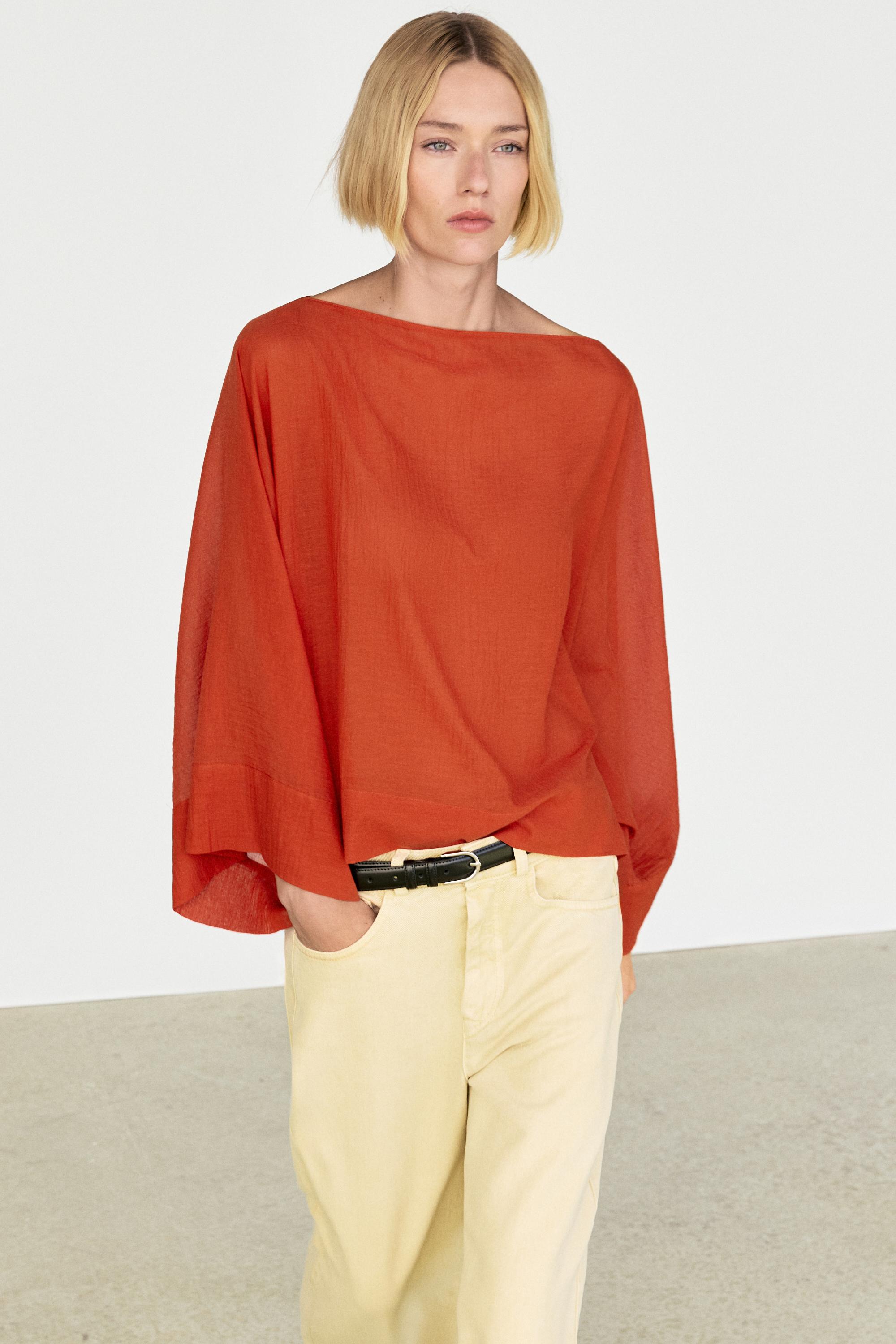 Chemise fluide manches volumineuses 100 % coton