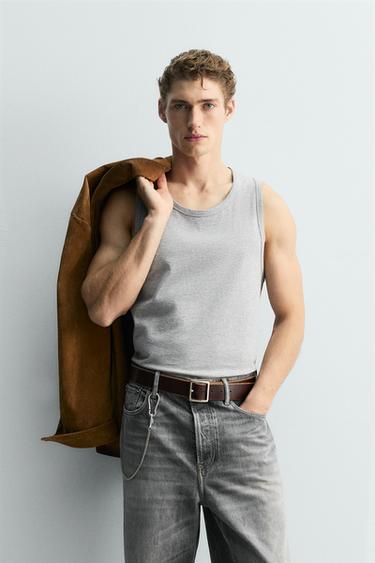 Zara TANK TOP WITH BINDING LIMITED EDITION - Gray marl