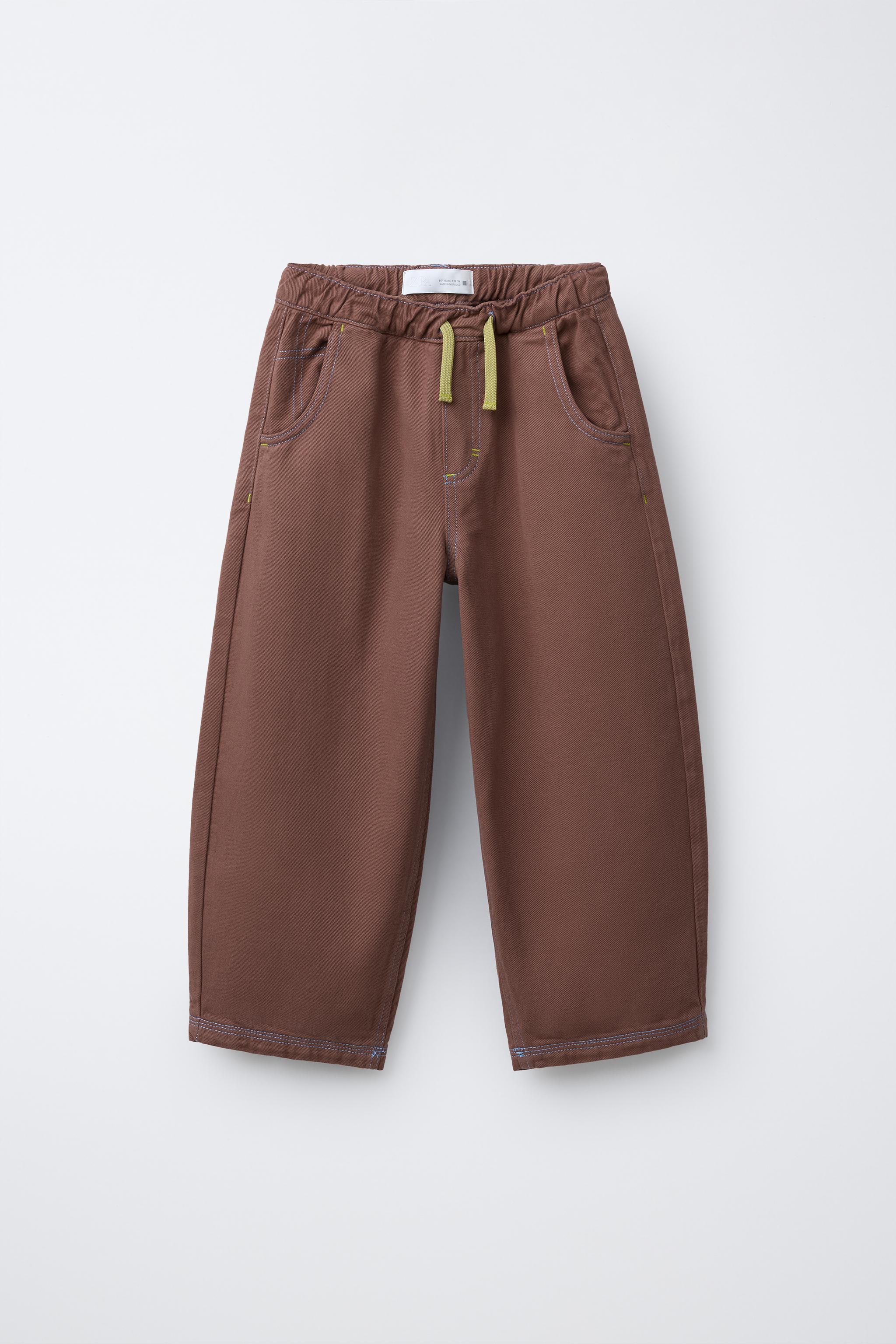 BALLOON TOPSTITCHED PANTS - Brown | ZARA Canada