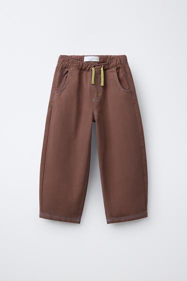 BALLOON TROUSERS WITH TOPSTITCHING - Brown by Zara - Image 0