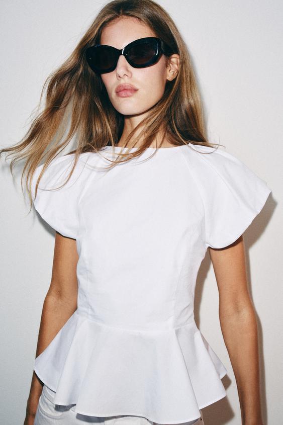 TOP PEPLUM EN POPELINE - Blanc de Zara - Image 2