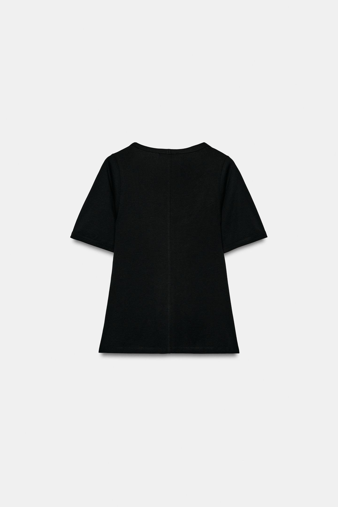 Женская футболка Zara Round Neck, цвет: Чёрный — фото 6