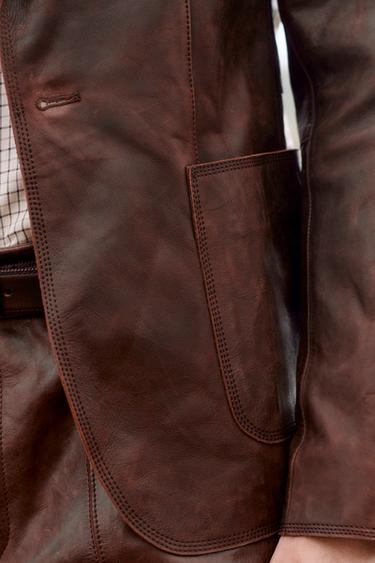 LIMITED EDITION LEATHER SUIT BLAZER - Brown by Zara - Image 3