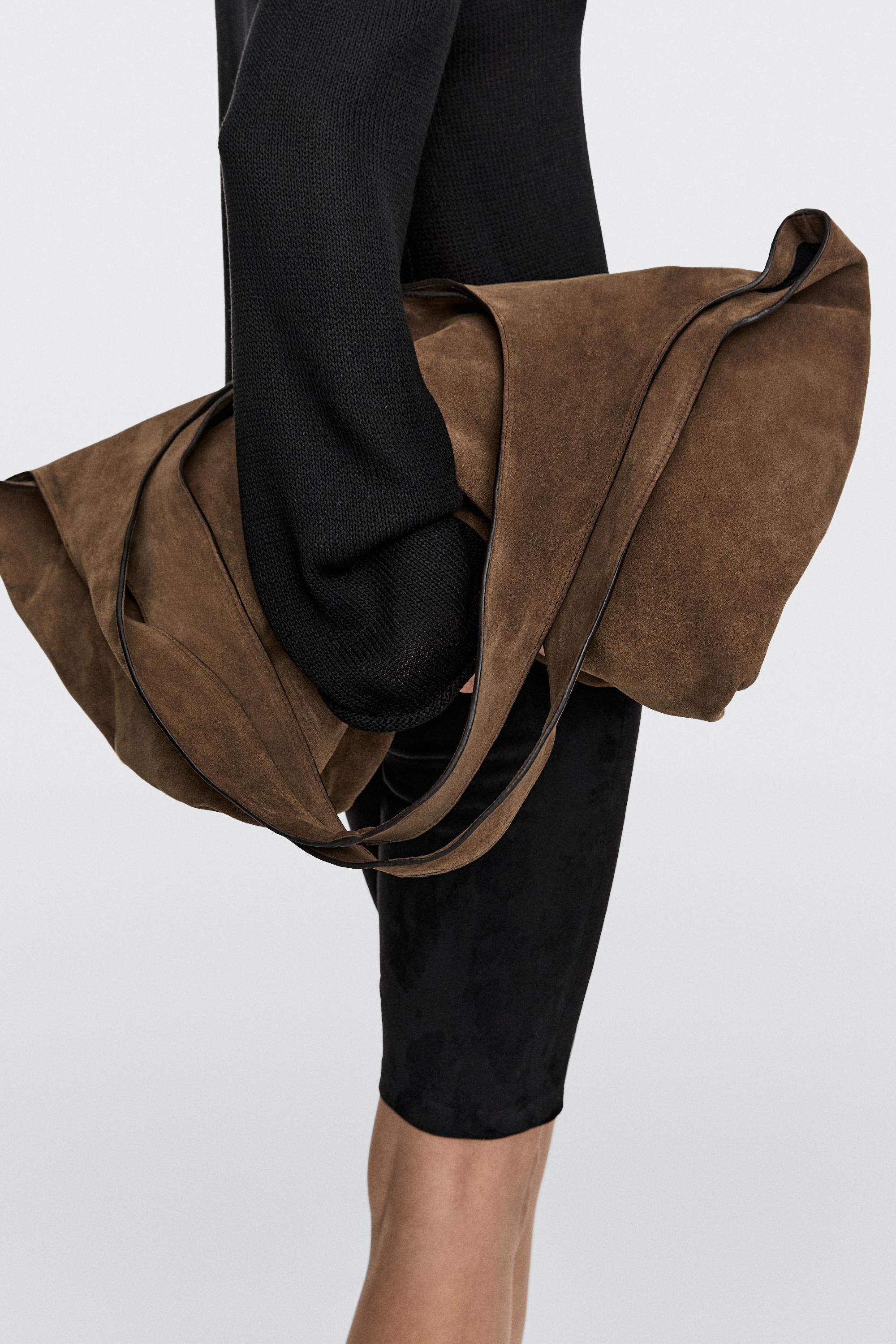 Split leather maxi tote bag