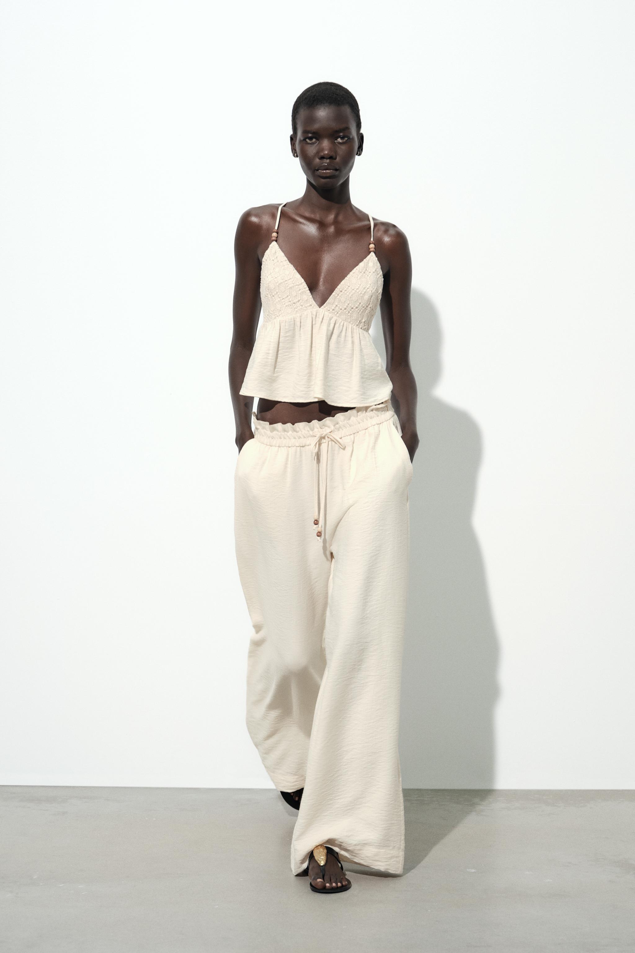 FLOWY WIDE LEG PANTS - Ecru | ZARA United States