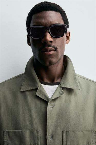RELAXED FIT LINEN BLEND OVERSHIRT - washed green by Zara - Image 4