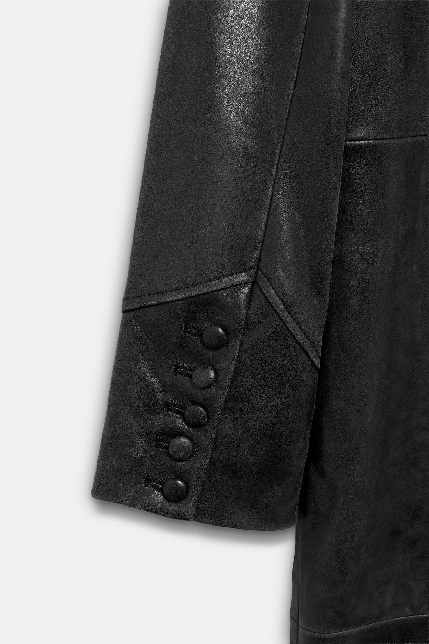Женская куртка Zara 100% Leather ZW Collection, цвет: Чёрный — фото 6