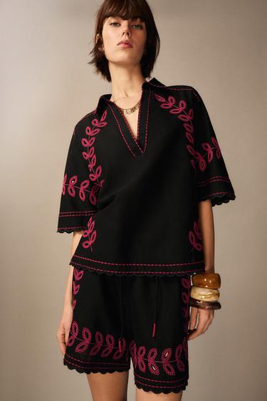 SHORTS BORDADOS ZW COLLECTION - Negro de Zara