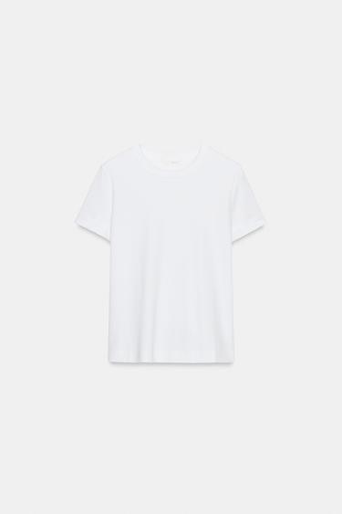 T-SHIRT INTERLOCK À MANCHES COURTES - Blanc de Zara