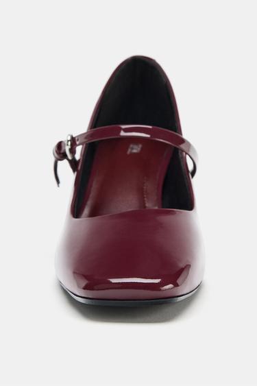 FAUX-PATENT MARY JANE SHOES WITH BLOCK HEEL - Burgundy Red by Zara