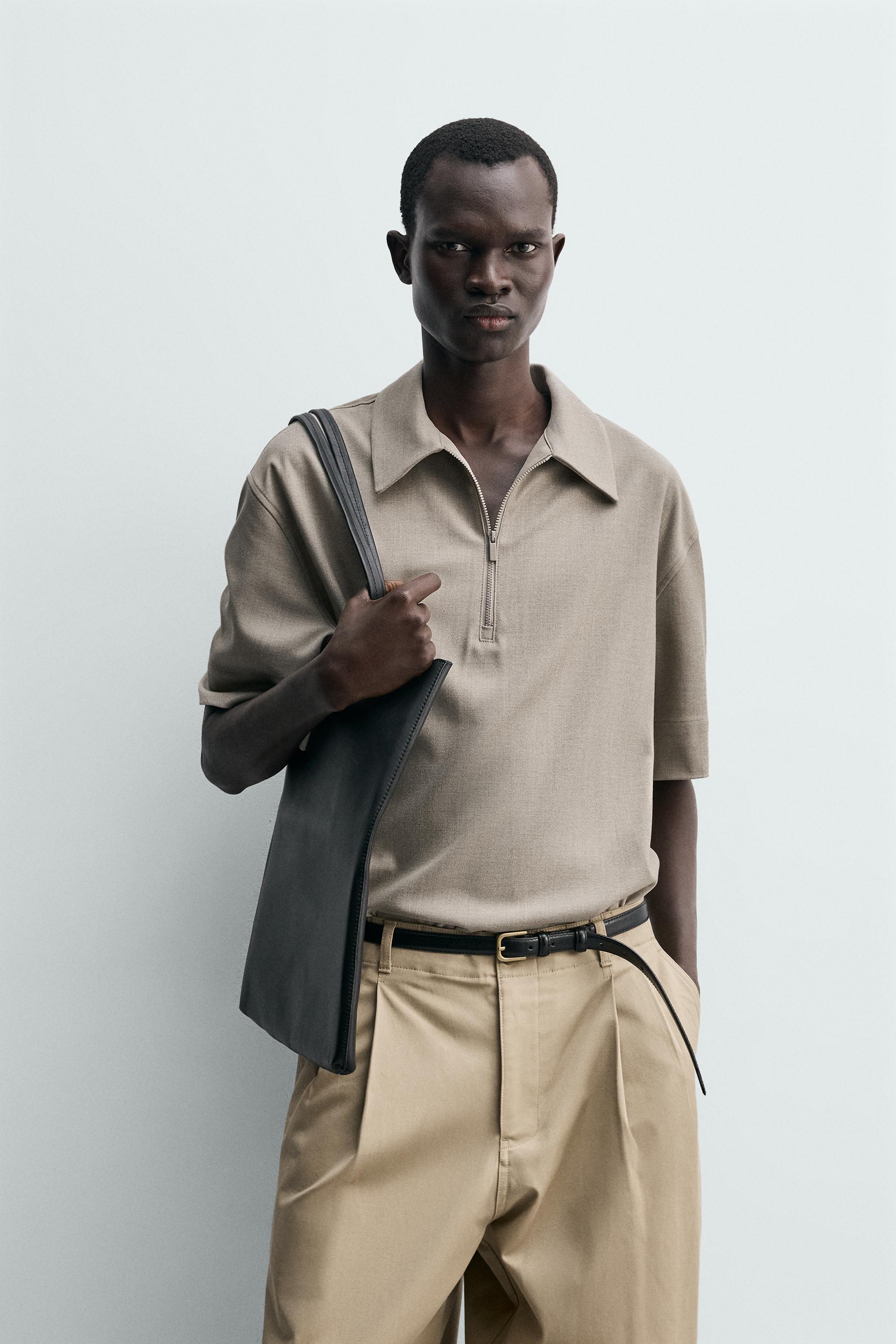 TECHNICAL ZIP POLO SHIRT — Beige marl