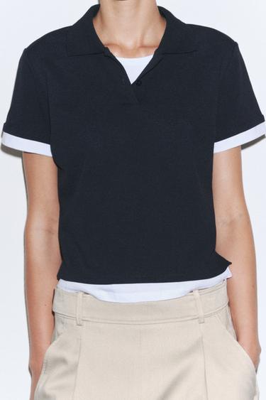 CONTRAST POLO TOP - Navy blue by Zara