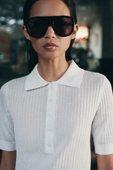 SEMI-SHEER KNIT POLO SHIRT - White by Zara