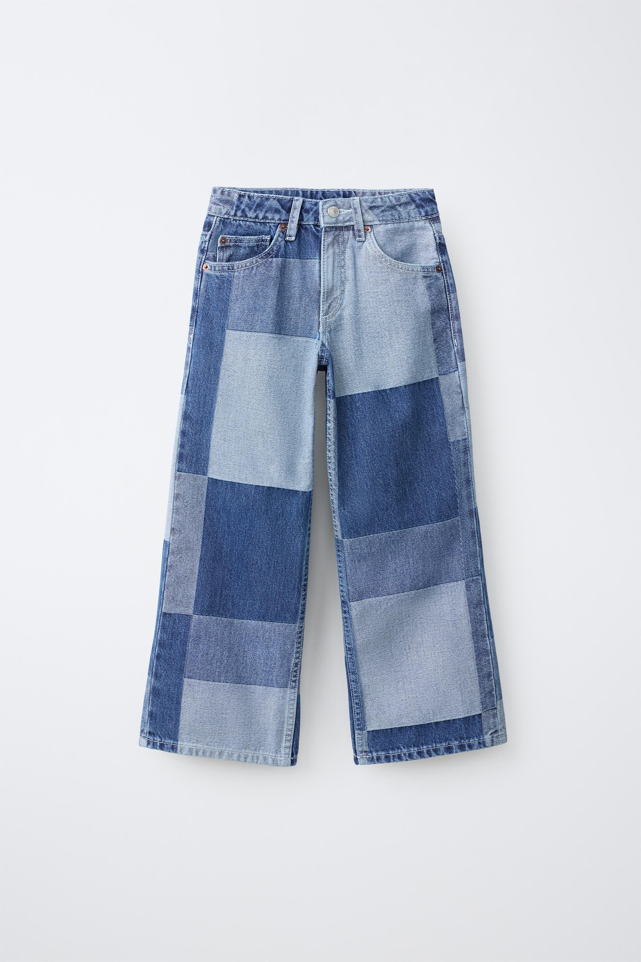 パッチワーク ワイドレッグデニムパンツ - ブルー | ZARA Japan / 日本