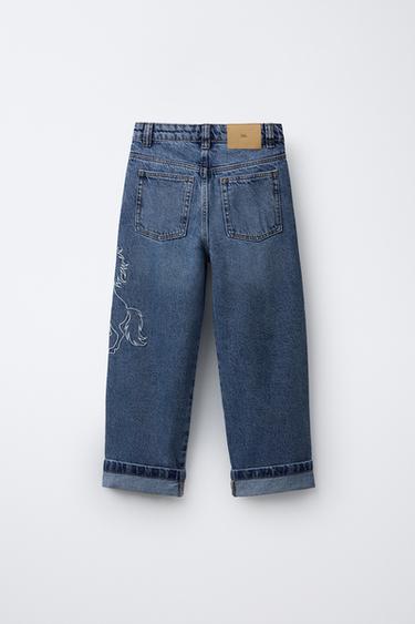 LOOSE FIT JEANS WITH EMBROIDERED HORSE - Mid-blue by Zara - Image 1