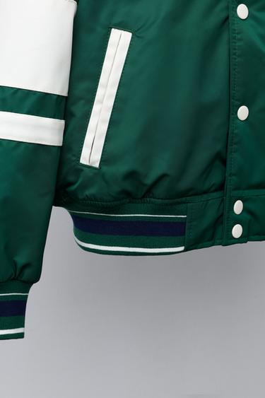 NYLON BOMBER JACKET WITH REMOVABLE HOODIE AND TEXT - Green by Zara - Image 9