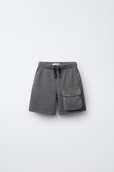 STRAIGHT PLUSH GARMENT-DYED BERMUDA SHORTS - Mid-grey by Zara