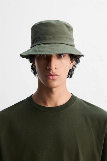 Zara COTTON BUCKET HAT - Dark khaki - Image 0