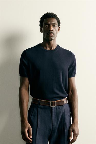 BASIC REGULAR FIT KNIT T-SHIRT - Dark navy by Zara