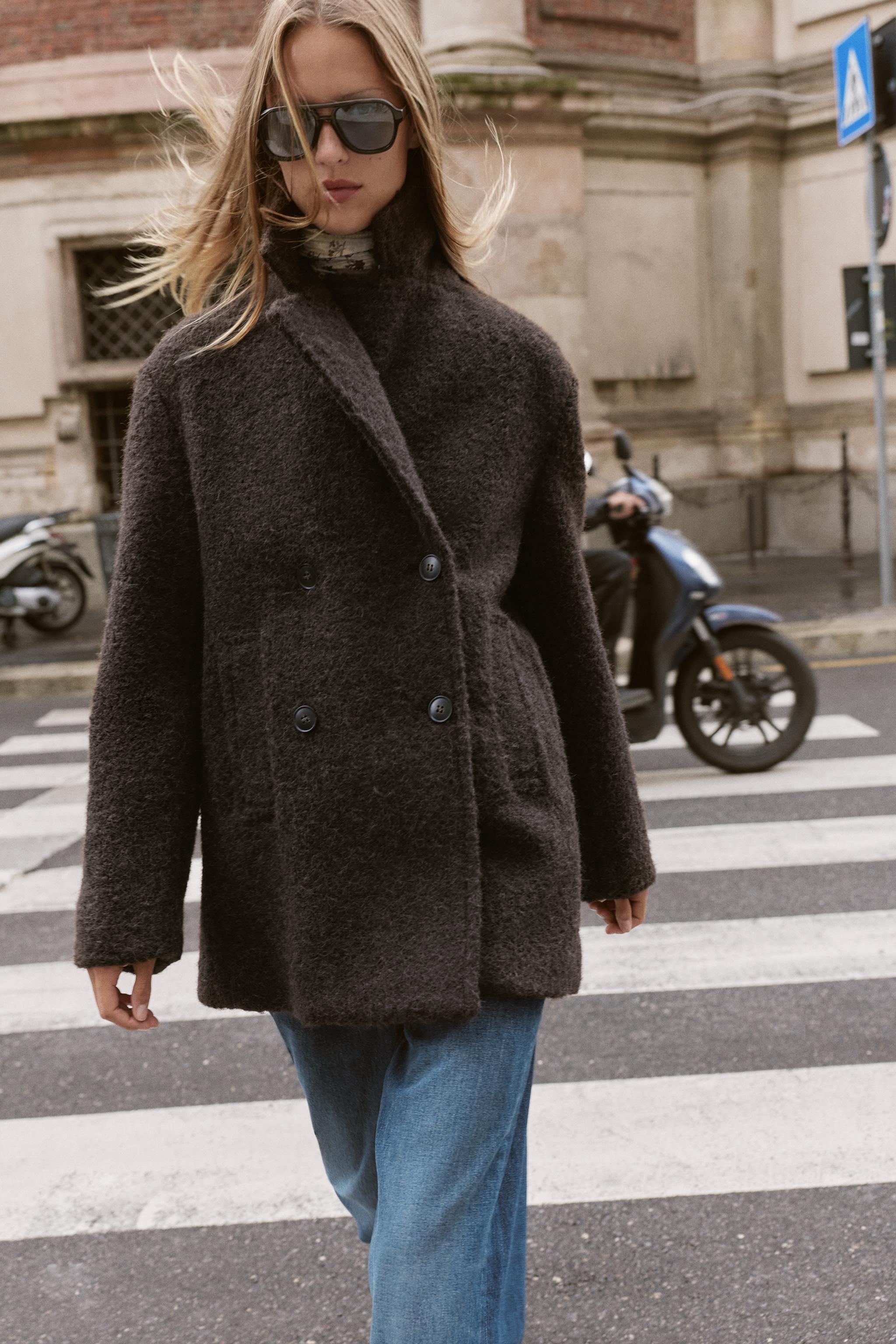 ZARA ダブルブレスト ブークレコート ダークブルー 今期完売zaraダブルブレストブークレPコート⭐︎ザラ - メルカリ