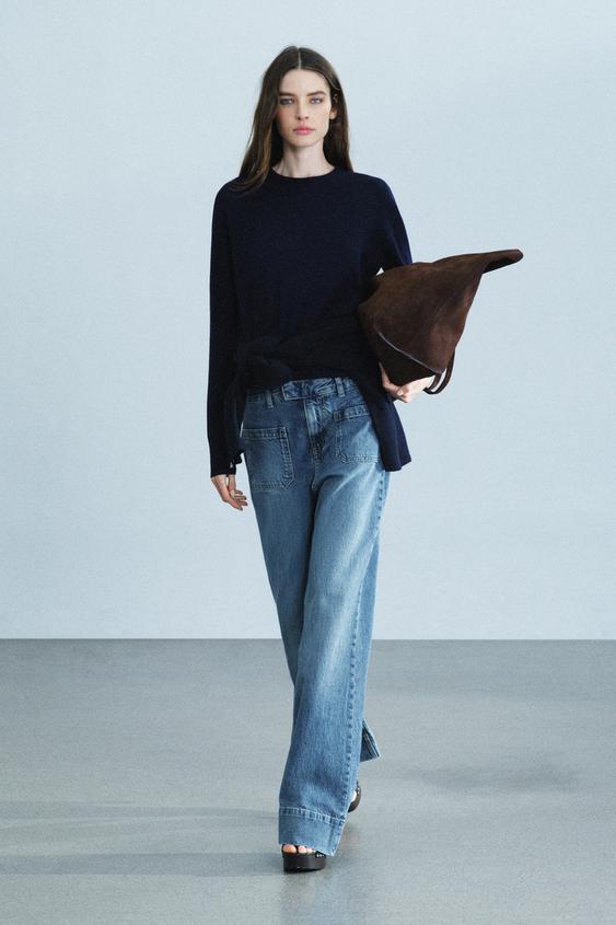ZW COLLECTION HIGH-WAIST FLARED JEANS WITH POCKETS - Blue by Zara - Image 0