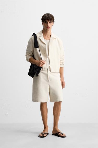 BERMUDASHORTS STRUKTUR - Beige fra Zara