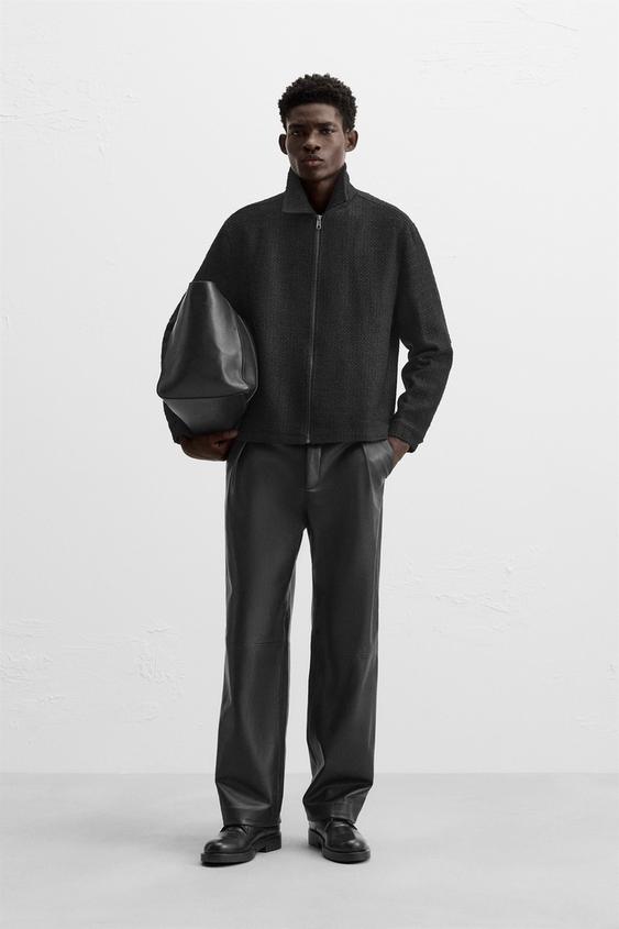 ジッパー付きテクスチャードシャツジャケット - ブラック | ZARA Japan 