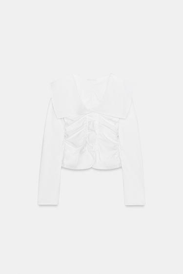 프릴 콤비 셔츠 - Zara 화이트