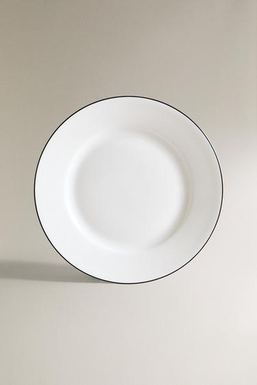 BLACK-RIMMED BONE CHINA SIDE PLATE - Black / White by Zara