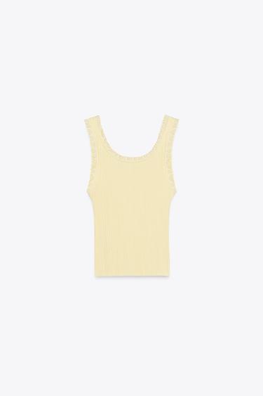 RIBBED TOP WITH LACE AND TIE DETAIL - Yellow by Zara - Image 4