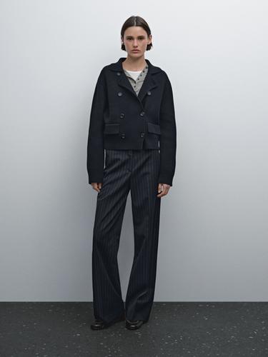 Zara Double-breasted Milano knit cardigan - Navy blue - Image 0
