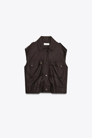 COLETE CARGO COM LINHO - Castanho da Zara