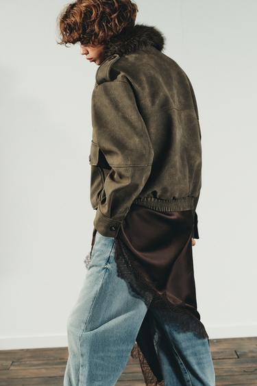 VESTE EFFET DAIM COL AMOVIBLE - Kaki de Zara - Image 5