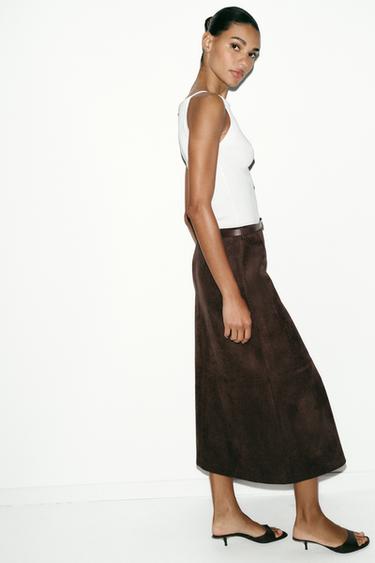 JUPE EFFET DAIM AVEC CEINTURE - Marron chocolat de Zara - Image 4