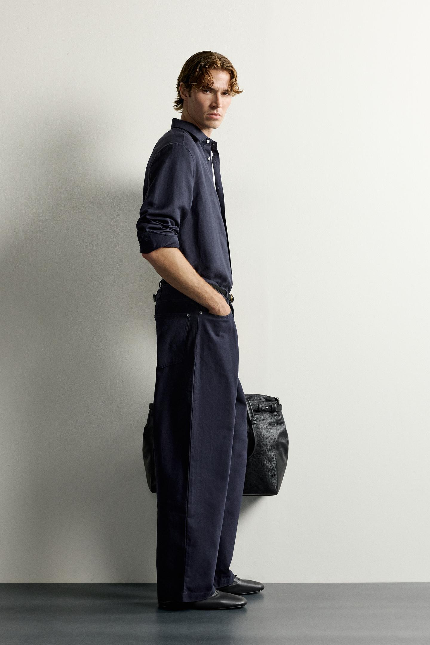 Мужские брюки Zara Relaxed Fit Pants with Tab, цвет: Тёмно-синий — фото 4