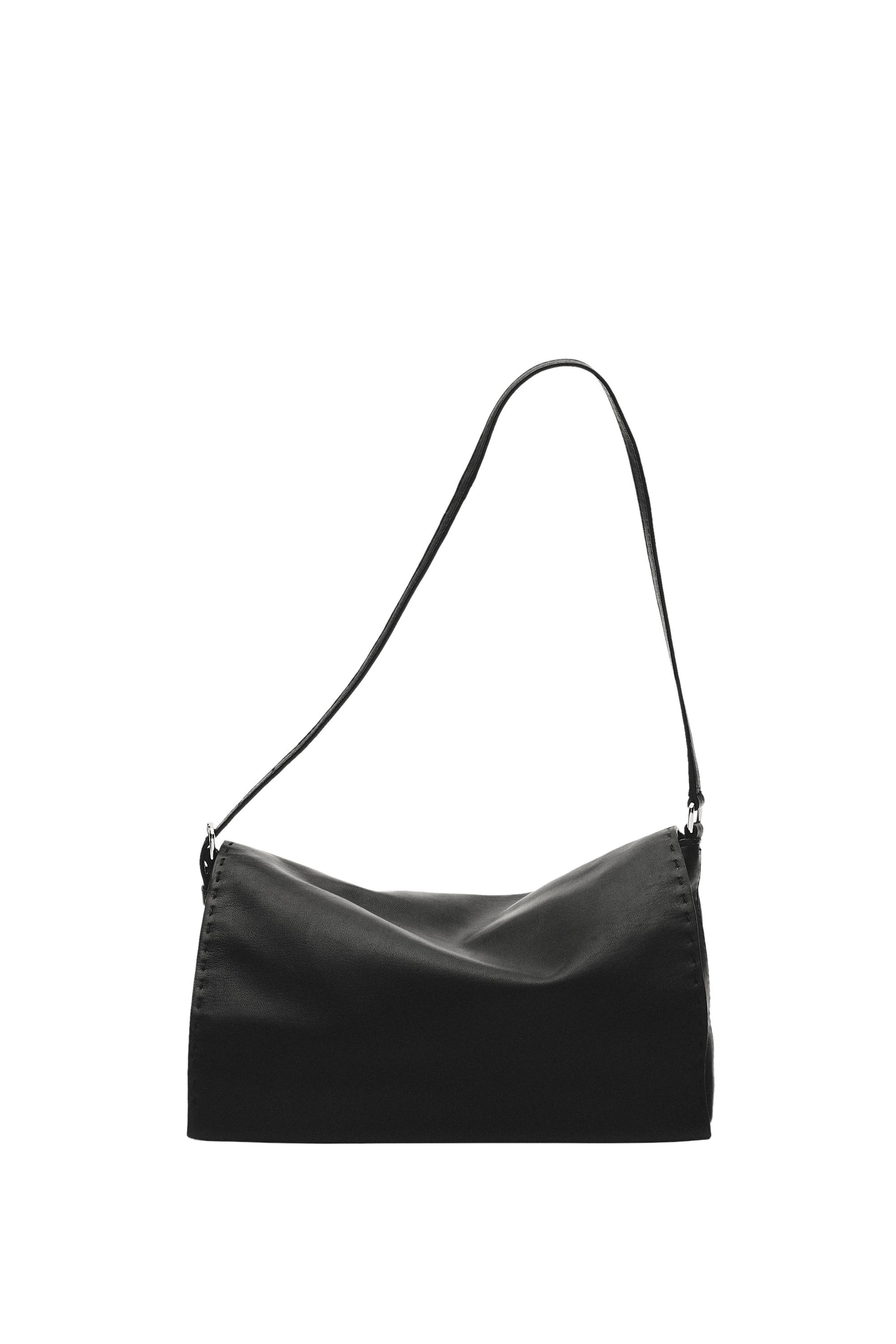 Nappa leather crossbody bag with topstitching — Black