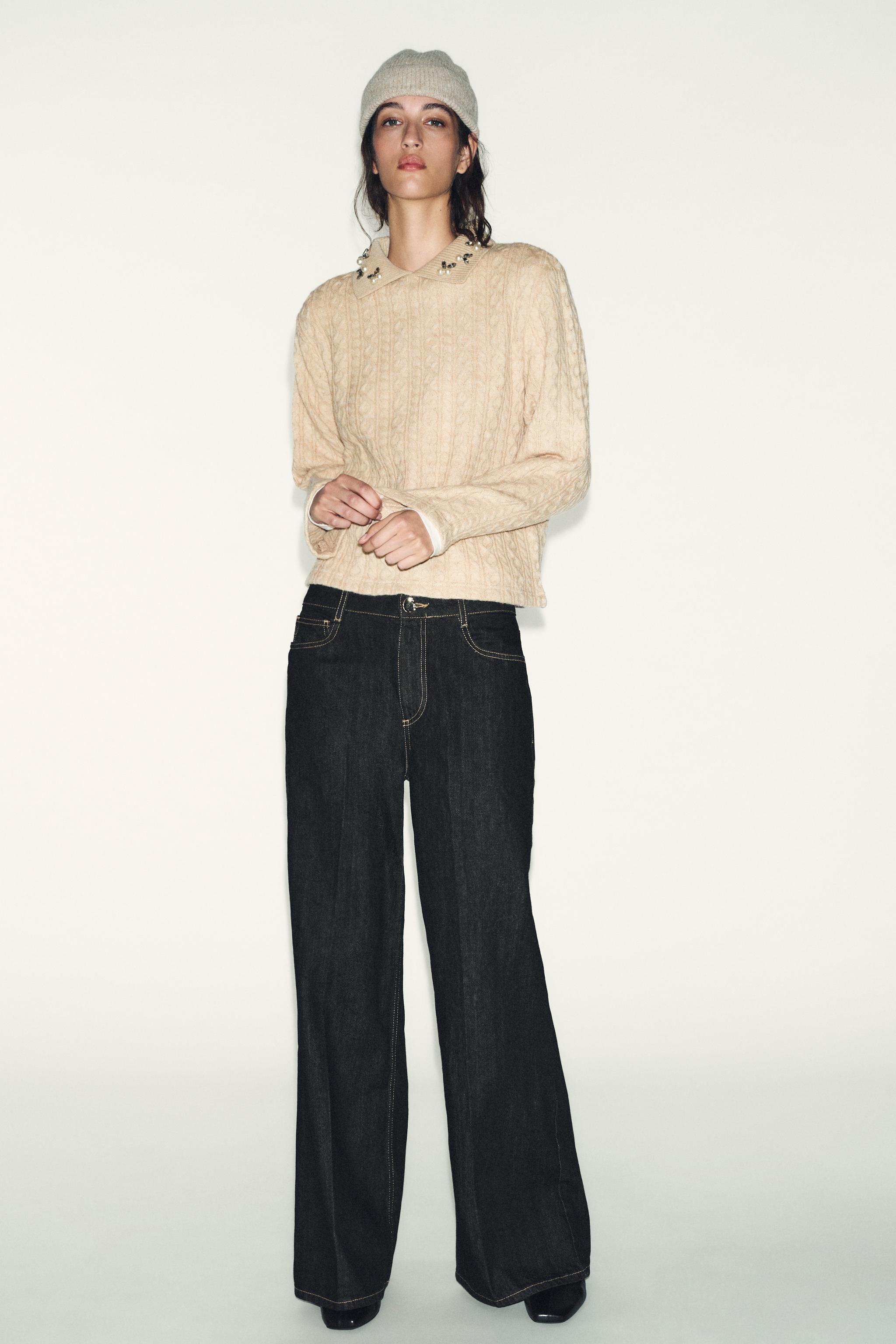 JEWEL COLLAR CABLE-KNIT SWEATER - Light beige | ZARA United States