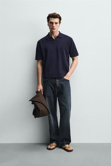 Zara 織紋針織POLO衫 - 海藍色 - 圖片 0