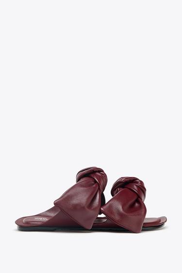 LEATHER BOW SANDALS - Burgundy Red by Zara