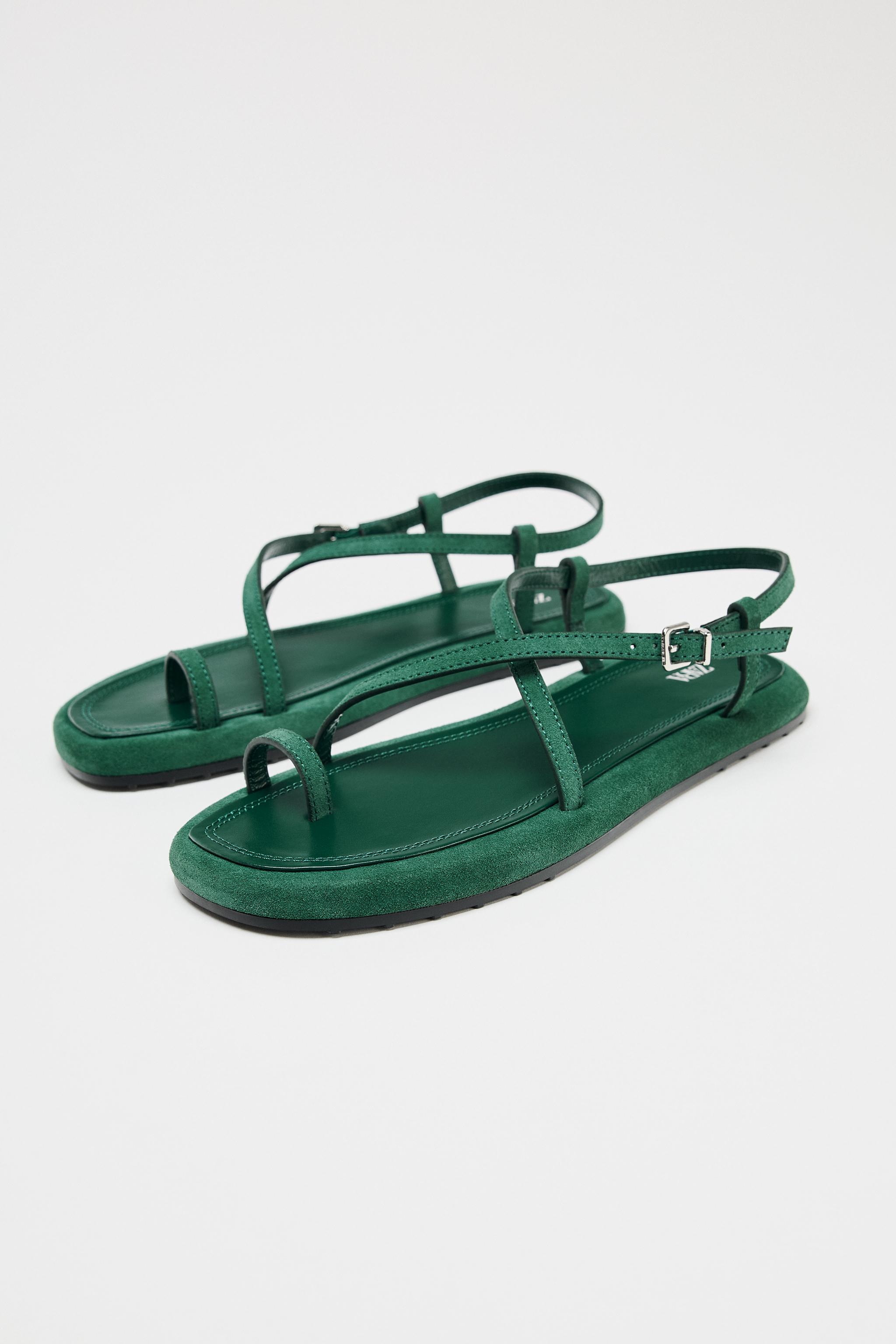 【ZARA】 ストラップレザーサンダルグリーン | 2638/510/500 ZARA】 ストラップレザーサンダルグリーン | 2638/510/500 (ZARA