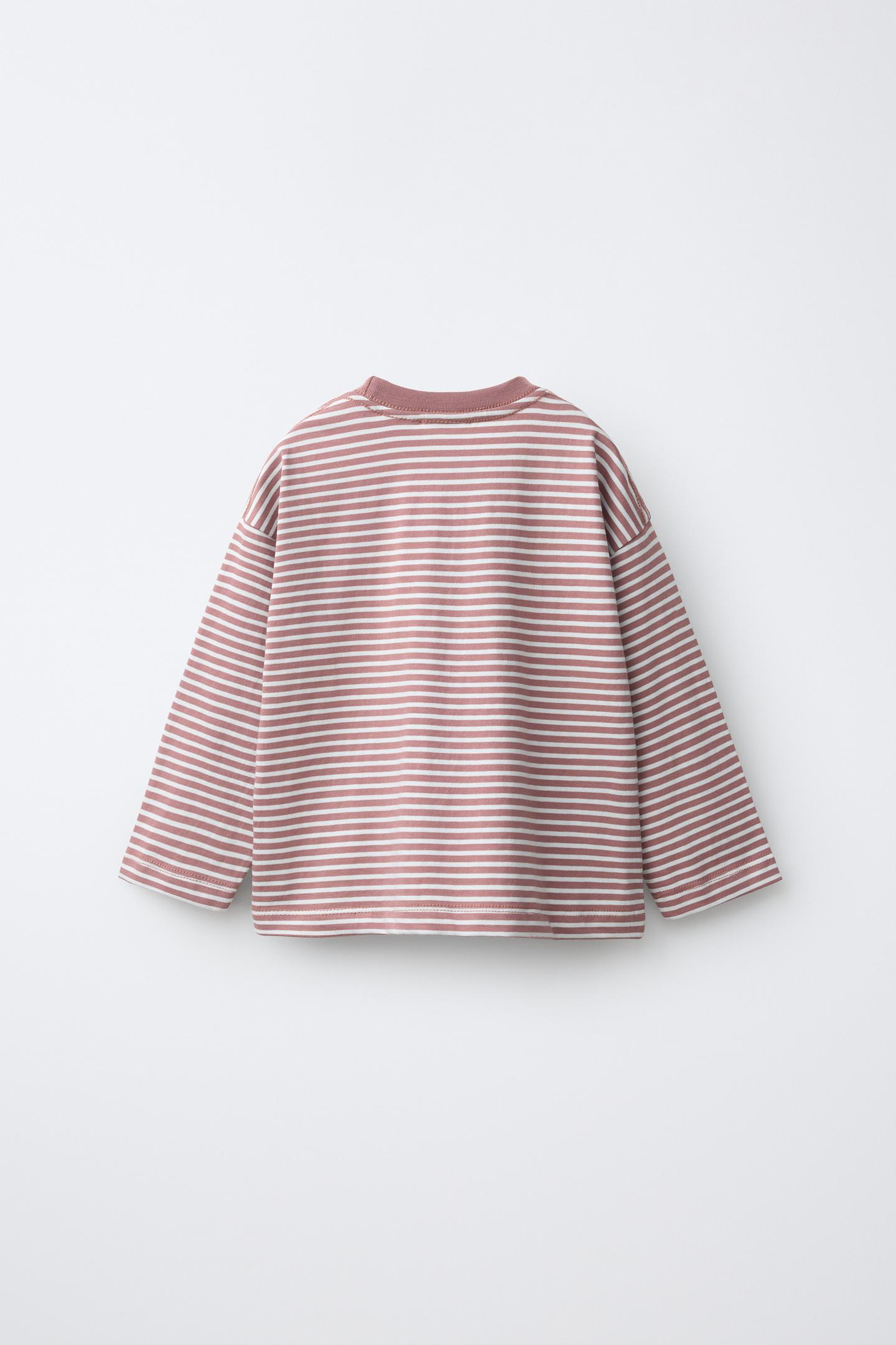 Детские футболки Zara 3-PACK Long-Sleeve Striped and Solid T-SHIRTS, цвет: Пыльный розовый — фото 3
