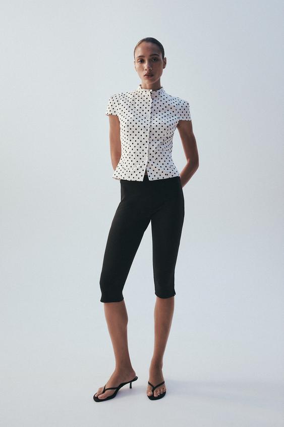 TOP POPELÍN BOLSILLOS LUNARES - Crudo / Negro de Zara - Imagen 0