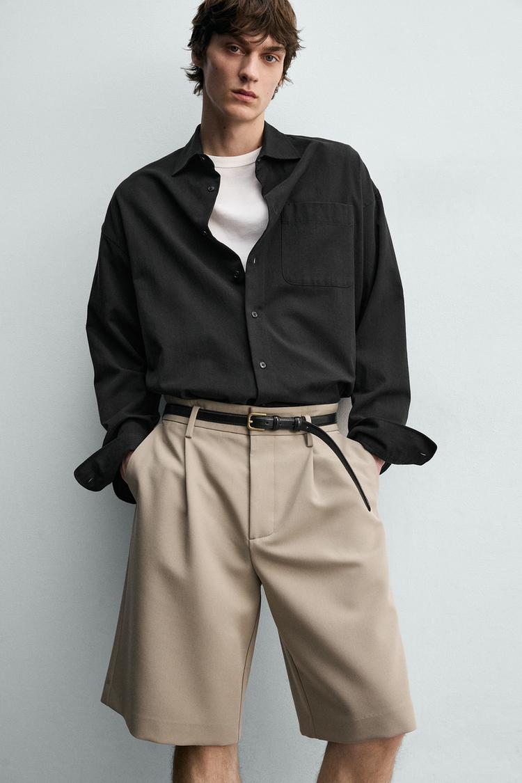 ZARA LOOSE-FITTING PLEATED BERMUDA SHORTS