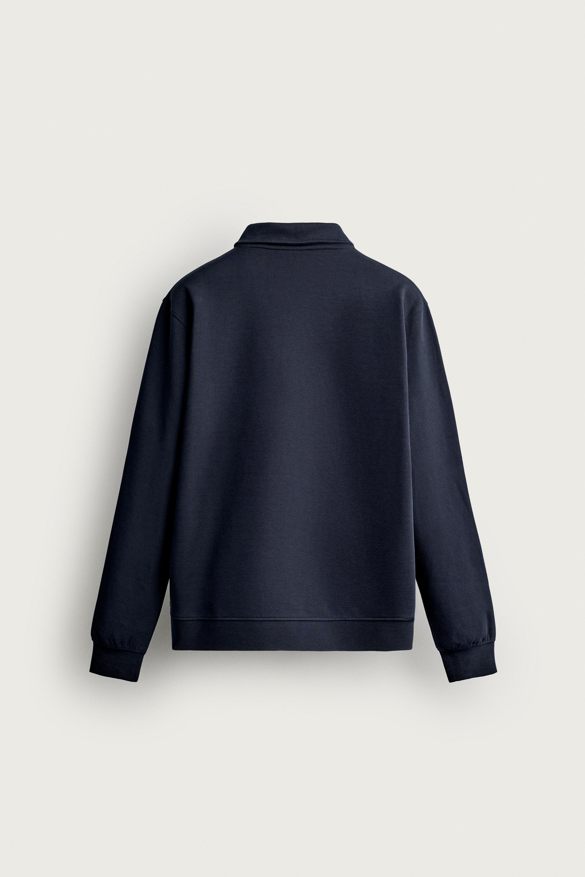 INTERLOCK ZIP POLO SWEATSHIRT - Navy blue | ZARA United States