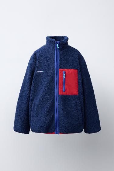 COLORBLOCK FAUX SHEARLING JACKET — Navy blue 1