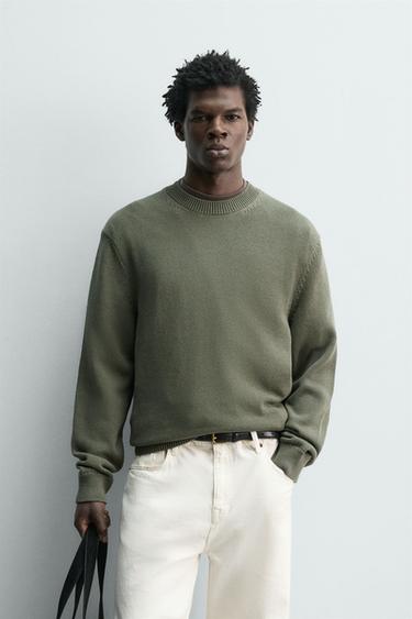 REGULAR FIT COTTON JUMPER - Grey green by Zara