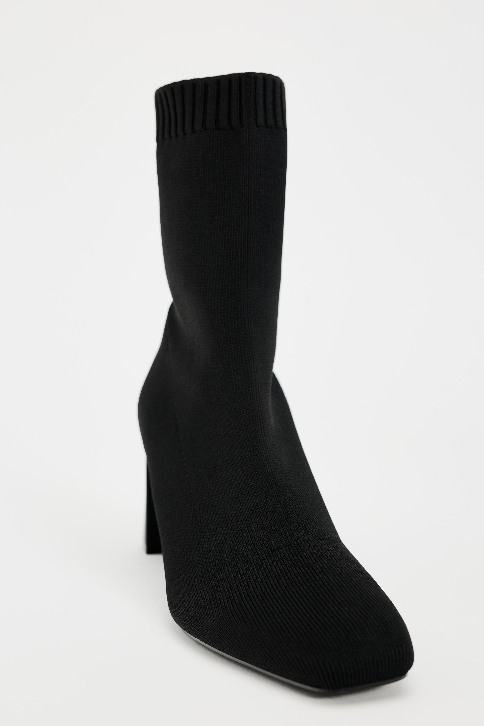 ZARA 2024 POINTED FABRIC HEELED ANKLE BOOTS BLACK