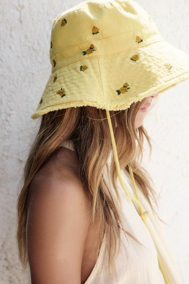 CHAPEAU BOB BRODERIES FLEURS - Jaune de Zara - Image 1